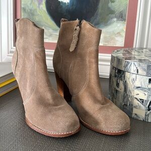 Joie Dalton Tan Suede Leather Side Zip Block High Heel Boot Size 38
